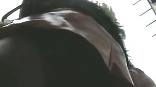 Incredibly juicy ebony ass in an upskirt view