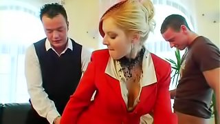 Clothed hardcore orgy in office