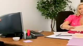 Robyn Truelove gets her mouth and pussy drilled in an office