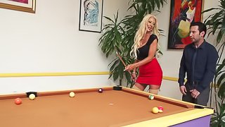 A sexy MILF in nylons gets spread out and fucked on a pool table