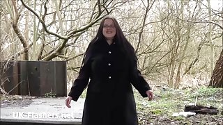 Chubby amateur flashing and bbw public masturbation of fat exhibitionist Emma outdoors showing pussy and tits to voyeur