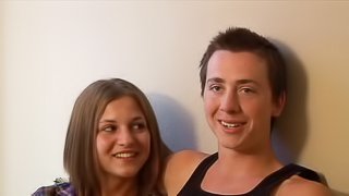 Amateur cutie shared in a hardcore hotel room threesome