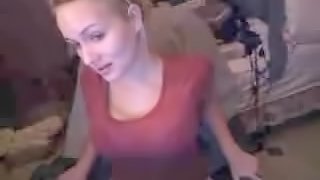 Tattooed blond chick flashing her huge and natural tits