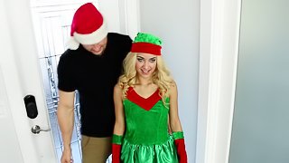 Santa's blonde helper is actually a fantastic cock sucker