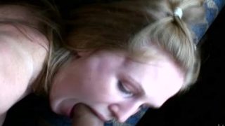 Attractive golden-haired teen Lacie Laine giving a beautiful BJ in the open