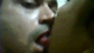 Dark skin exotic couple making out and starting sex
