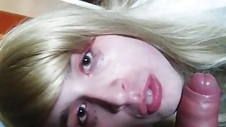 young blonde sissy crossdresser swallows huge load