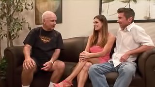 Bald guy makes sure a kinky fellow's wife cums hard