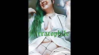 Goth BBW Smoking Weed in Fishnets and Blouse