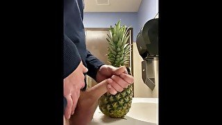 Take a pineapple at the grocery into the public restroom to masturbate and cum all over it