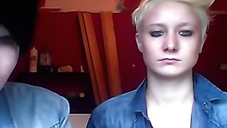 Emo girls make-out and one rubs her shaved pussy
