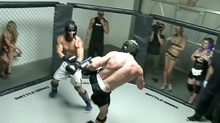 After winning a fight an MMA fighter fucks a babe in the cage