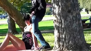 Allison Tyler is getting dick in her mouth in the park
