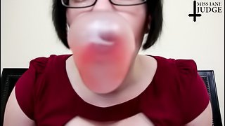 Bubble gum babe blows big bubbles