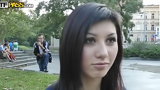 Slim brunette gets fucked by some guy in the street