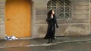 Compilation of ladies in leather coats with fur collar