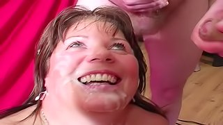 Older English mature wife accepts several cumshots over her face