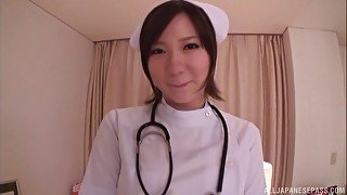 Asian nurse takes a long dick in her mouth and rides in reverse cowgirl