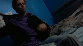 Chav undressing and wanks off uncut cock 