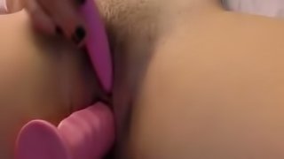 Sweetie FetishPink is poking her trimmed puss