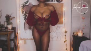 RED HOT Lingerie Try On Haul  Ebony Babe w/ Brown Perky Tits