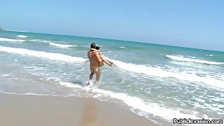 Young tourist get pounded on the beach