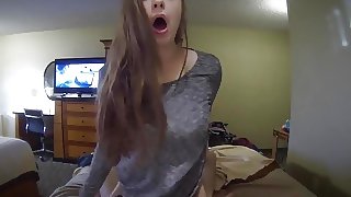 Girlfriend blows and rides a large ramrod POV