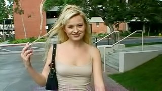 This cute blonde with nice natural tits is fucking hardcore for this video