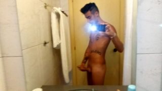 Teen jerks off in hotel bathroom, cums in sink