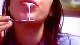 Young lady drinks her own pussy cum