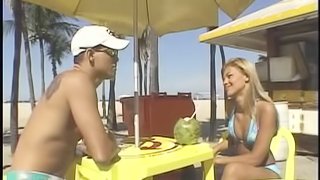 Blonde beauty with the tanned skin enjoys the anal slamming
