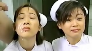 Japanese nurses sucking and swallowing