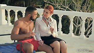 Outdoors fucking by the pool with cum loving redhead Bianca Resa