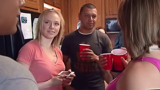 Horny girls get fucked at a house party