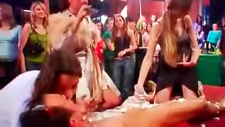 Orgy stripper gets cream eaten off his body