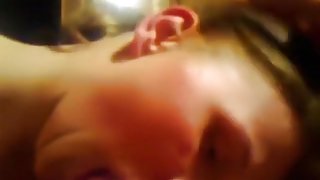 Ponytailed russian girl gives her bf a pov blowjob in the living room