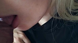 Close-up Blowjob beautiful plump lips, cum on lips