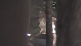 Voyeur tapes a partyslut riding her bf in the park