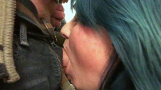 Milf Step Mom With Blue Hair Gives Step Son Wet Deepthroat Oral Massage