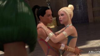 Dark-Hued and Blond Hermaphroditism Stunners Entertaining the Egyptian Goddess