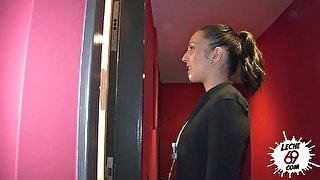 Slutty brunette Pamela Sanchez gives blowjob in the doorway