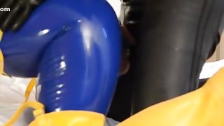 fucking my latex slut with a silicone cock shield