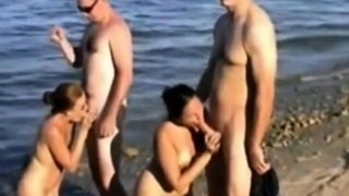 Nude Beach - Two Hot Sucking & Fucking Couples on Shore