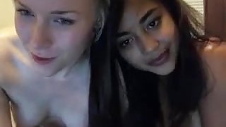 Cute Asian Teen plays with her white lady friend