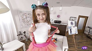 Virtual reality with pig tailed teen sucking lolly pop Alita Angel