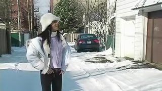 Porn Chick Cherry Petite gets a hot cock on snow in pov blowjob