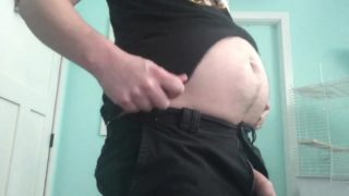 Chubby Guy Trying on Old Tight Clothes! Big Belly Bulge Shaking! Fetish