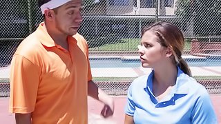 Sexy tennis babe and her teacher fucking in the grass