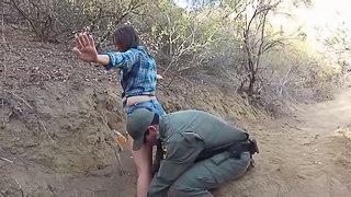 Border patrol officers lay the pipe to a hot chick they caught