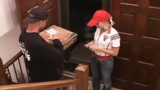Playing around with her pussy to pay for the pizza